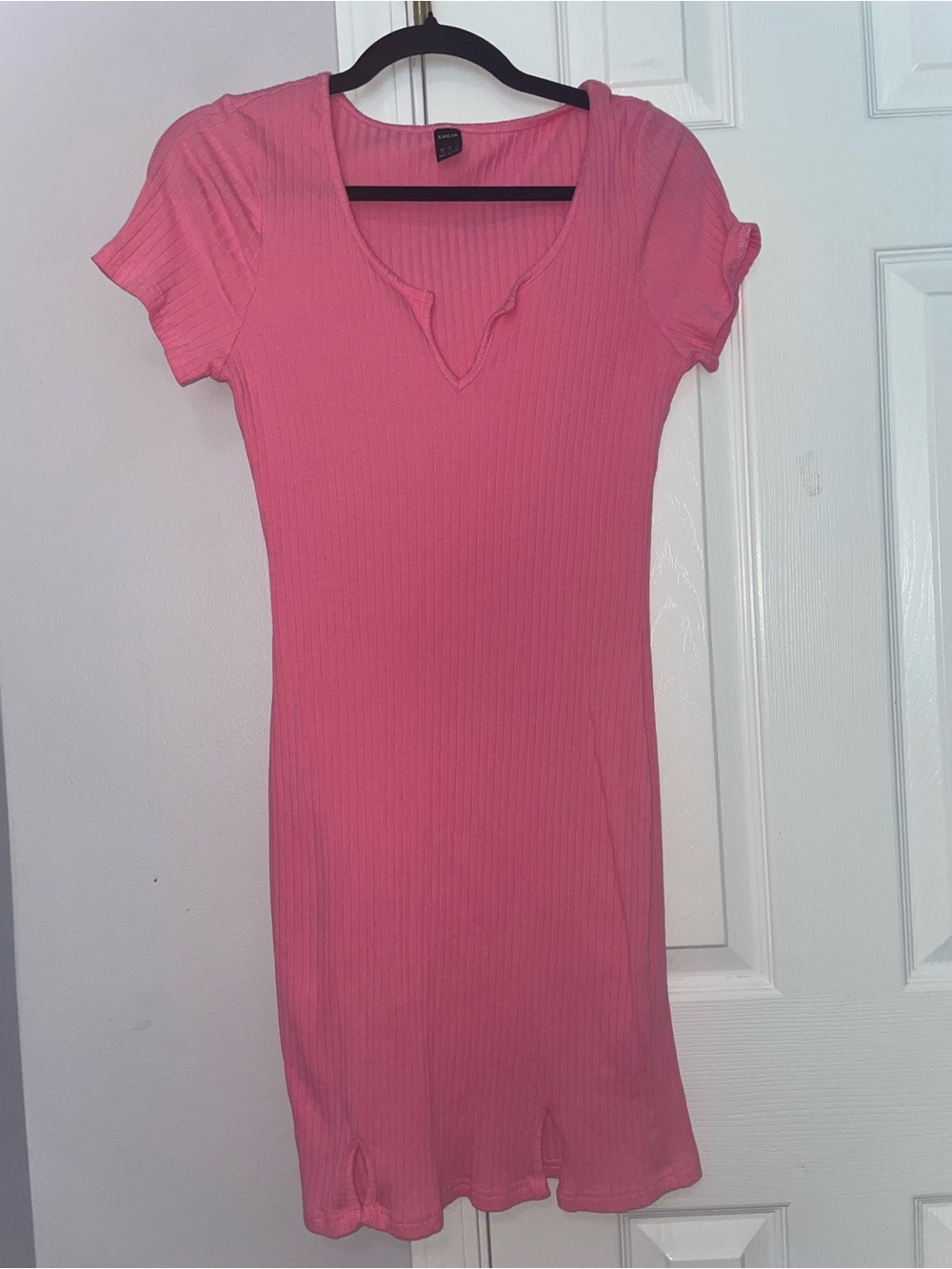 SHEIN Hot Pink Ribbed Scoop Neck Short Sleeve Dress